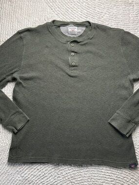 Faherty Olive Waffle-Knit Long Sleeve Thermal Shirt Size XL